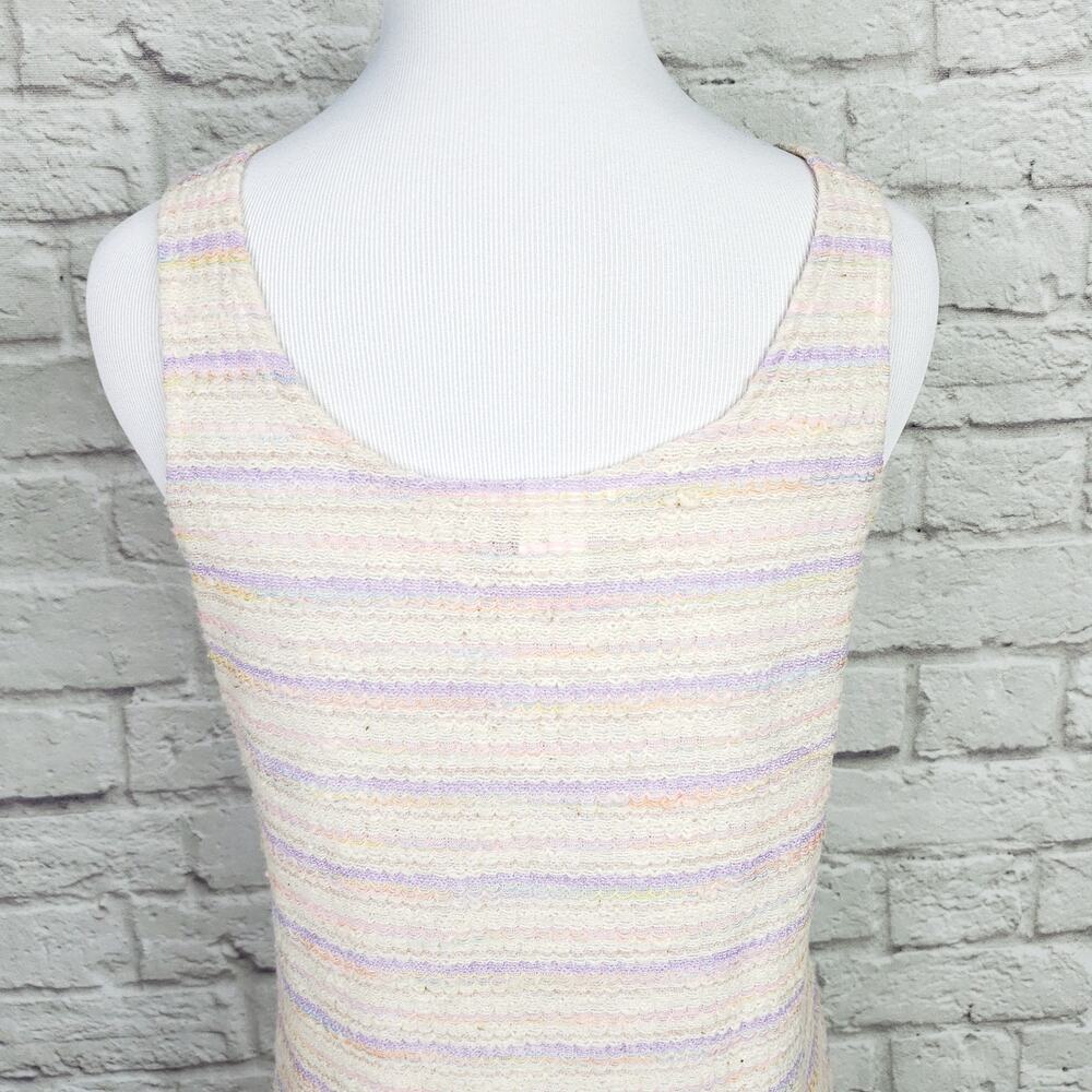 Vintage 70s Pastel Stripe Textured Sleeveless Scoop Neck Blouse Top Size L 1970s - Picture 12 of 13